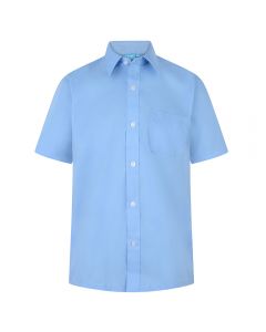 Boys short sleeve school shirt front - blue
